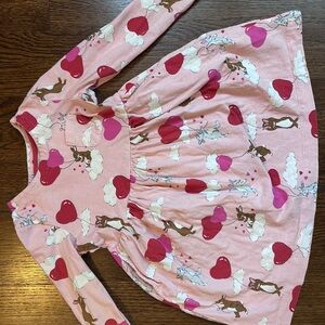 Boden Girls Pink + Red Heart Balloon and Bunny Dress